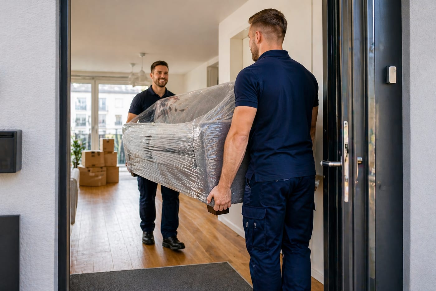SkyUmzüge Team transportiert Möbel bei einem Privatumzug in NRW